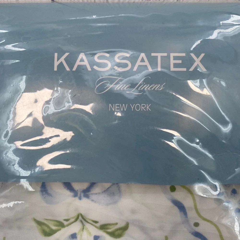 Kassatex Duvet Cover Set KING White Blue Floral Cotton Percale 300TC Hydrangea